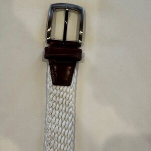 Johnston & Murphy White Braided Belt with Brown Leather Accents